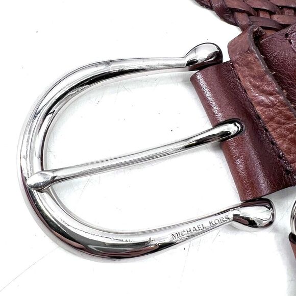 Michael Kors Brown Leather Braided 2" Wide Hip Belt With Charms Womens Small - Picture 5 of 6